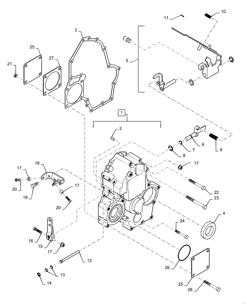 Схема запчастей Case 410 - (02-14) - TIMING GEAR CASE, GOVERNOR (02) - ENGINE