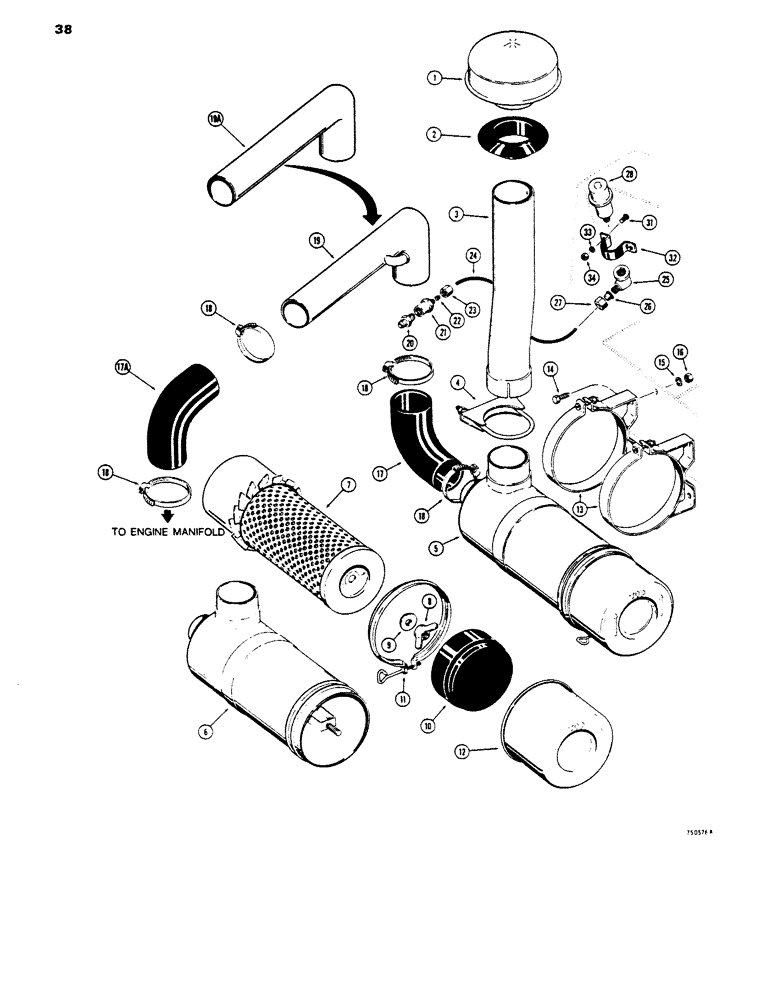 Схема запчастей Case 450 - (038) - DRY TYPE AIR CLEANER (01) - ENGINE