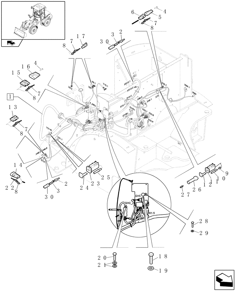 Схема запчастей Case 321E - (1.75.4/01[02]) - REAR FRAME CABLES (06) - ELECTRICAL SYSTEMS