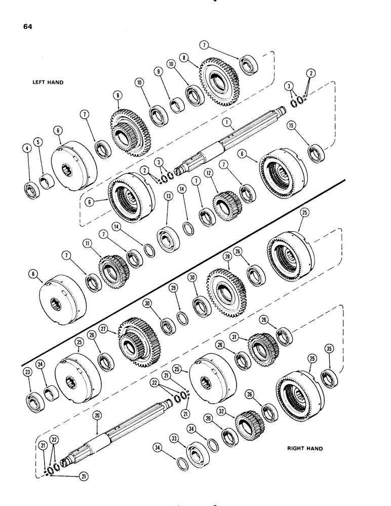 Схема запчастей Case 1150 - (064) - TRANSMISSION SHAFTS-CLUTCHES & GEARS, L.H. CLUTCH ASSEMBLY (03) - TRANSMISSION
