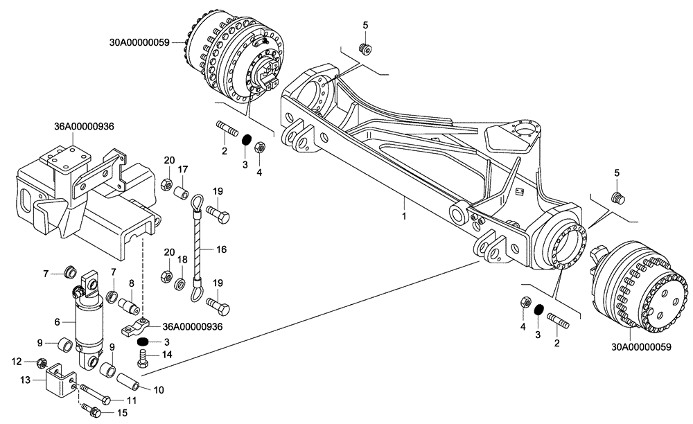 Схема запчастей Case 340 - (38A00030641[001]) - FRONT SUSPENSION - CYLINDER (87550209) (11) - AXLES/WHEELS