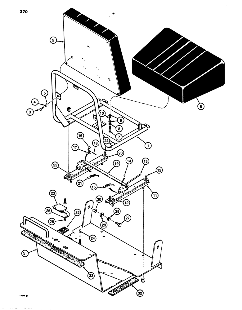 Схема запчастей Case 850B - (370) - STANDARD SEAT ASSEMBLY, USED WITHOUT BACKHOE (05) - UPPERSTRUCTURE CHASSIS