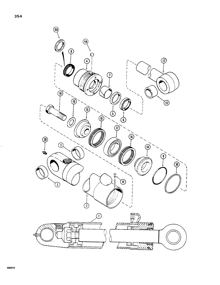 Схема запчастей Case 480C - (354) - G35007 BACKHOE STABILIZER CYLINDER, MODELS WITH EXTENDABLE DIPPER, WITH TWO PIECE PISTON (35) - HYDRAULIC SYSTEMS