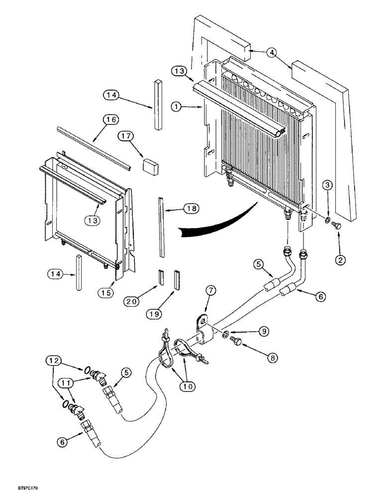 Схема запчастей Case 580SL - (6-20) - TRANSMISSION COOLING SYSTEM, USED WITH 129264A1 OR 234876A1 RADIATOR ASSY (06) - POWER TRAIN