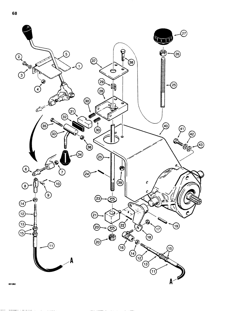 Схема запчастей Case P60 - (068) - FWD. & REV. CONTROLS, W/O NEUTRAL CENTERING, USED ON 30+4 S/N TO 1223228 & ON 40+4 S/N 3600 & AFTER (29) - HYDROSTATIC DRIVE