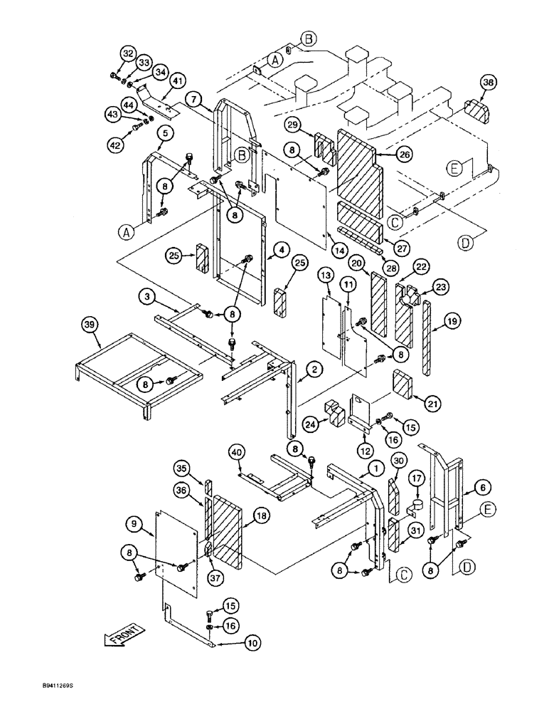 Схема запчастей Case 9040B - (9-020) - UPPER STRUCTURE, FRAMES, COVERS AND INSULATION, PRIOR TO P.I.N. DAC04#2001 (09) - CHASSIS