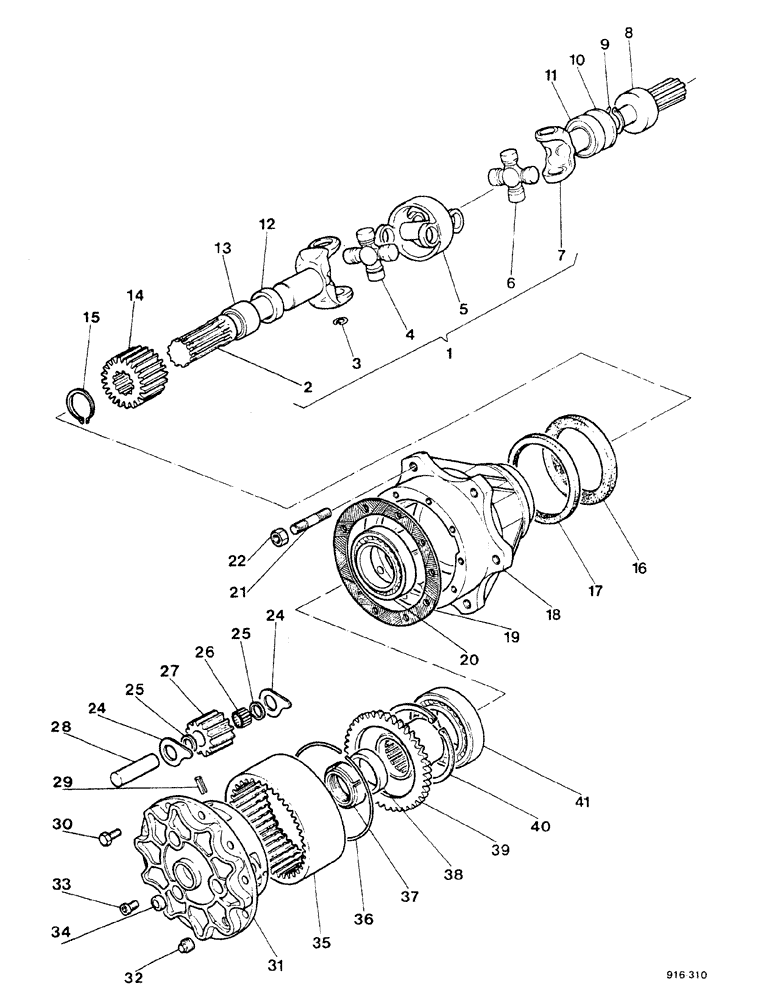 Схема запчастей Case 580F - (098) - REDUCTION (23) - FOUR WHEEL DRIVE SYSTEM