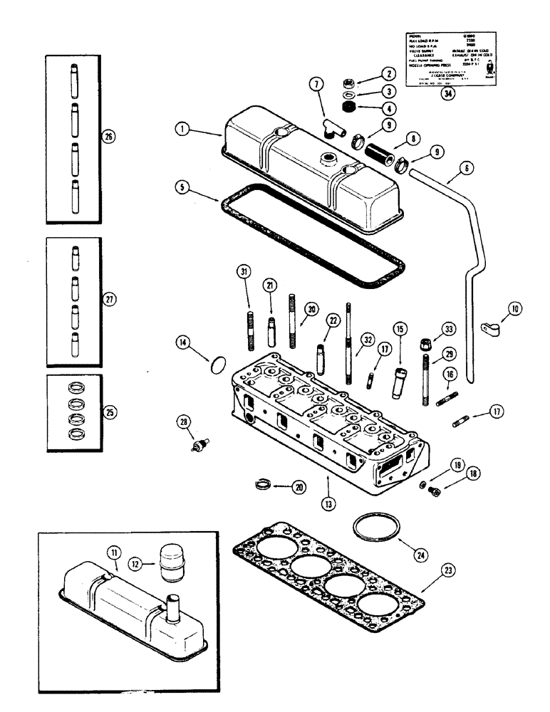 Схема запчастей Case 500 - (012) - CYLINDER HEAD ASSEMBLY, (188) DIESEL ENGINE (01) - ENGINE