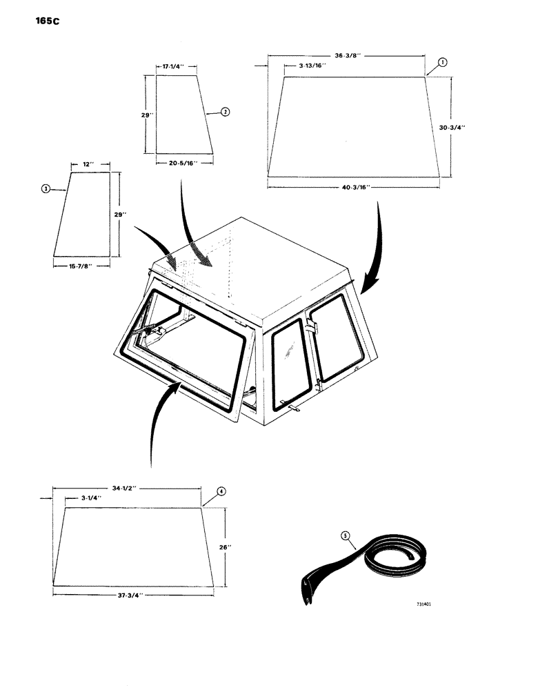 Схема запчастей Case W14 - (165C) - GLASS AND MOLDINGS, L50462 AND L50581 CABS (09) - CHASSIS