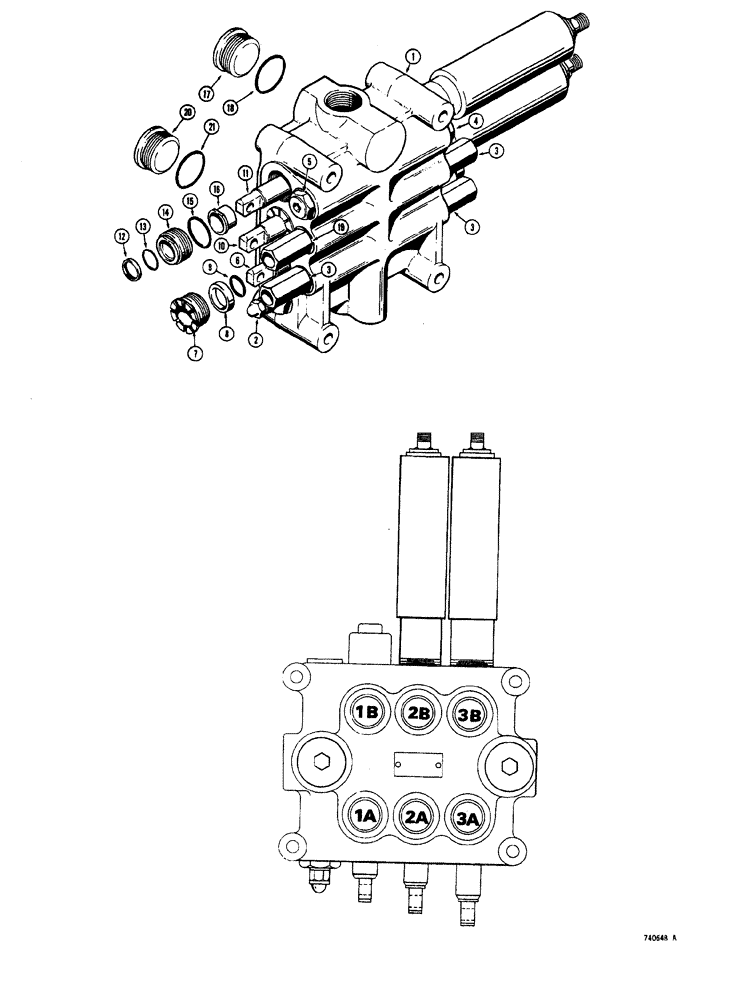 Схема запчастей Case W20 - (318) - L57679 AND L70411 LOADER CONTROL VALVE (3 SPOOL) (08) - HYDRAULICS