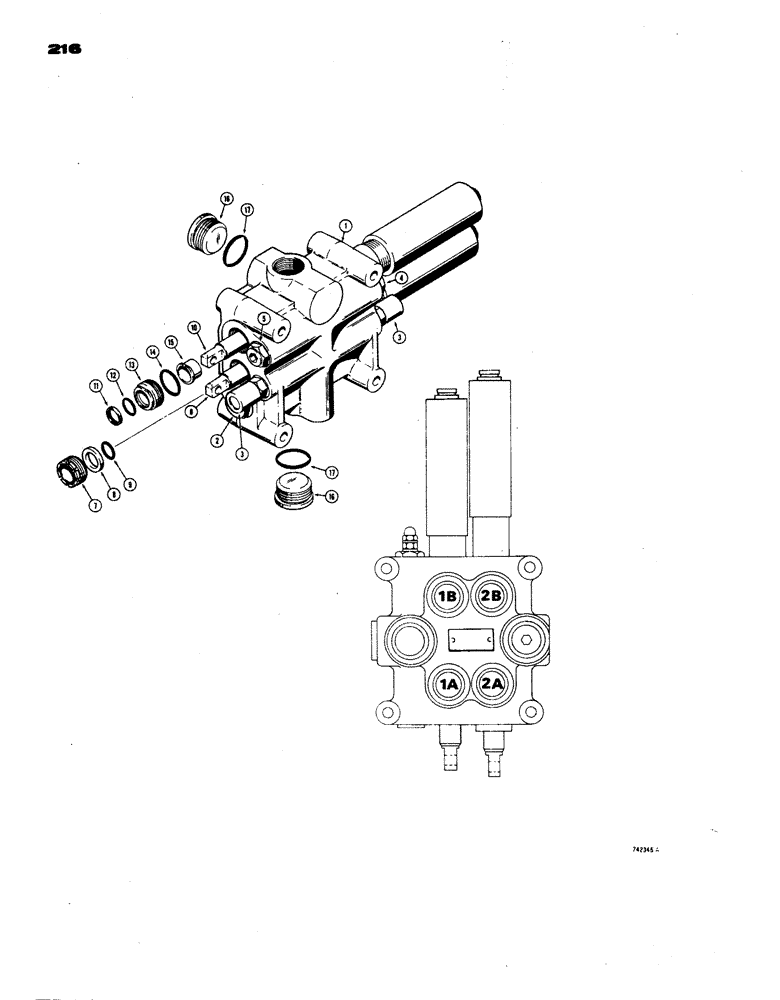 Схема запчастей Case W24B - (216) - LOADER CONTROL VALVE (2 SPOOL) (08) - HYDRAULICS