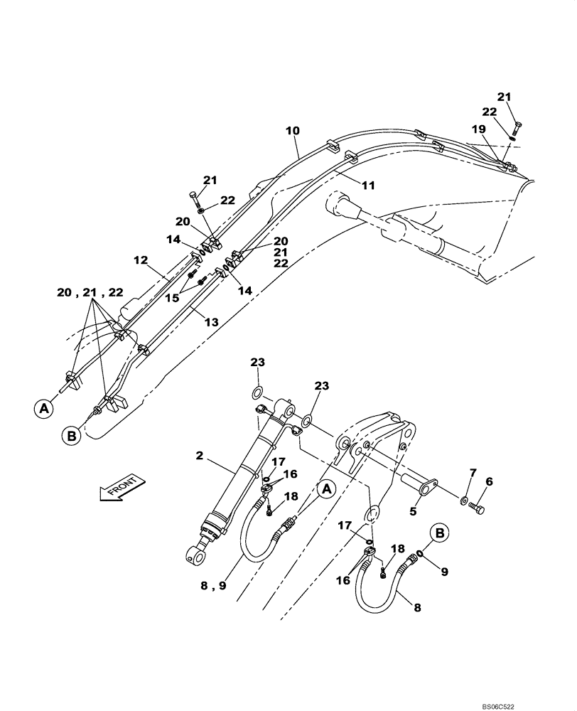 Схема запчастей Case CX330 - (08-021-00[01]) - HYDRAULIC CIRCUIT - BUCKET CYLINDER - 2.63 M ARM (08) - HYDRAULICS