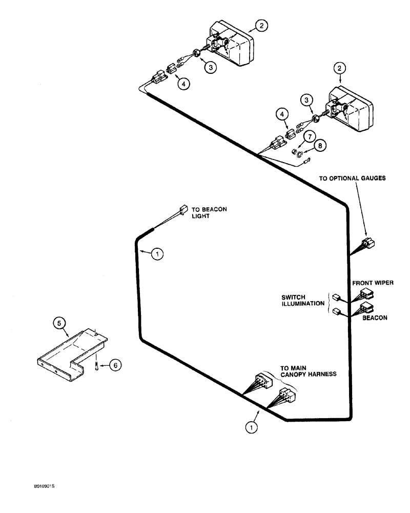 Схема запчастей Case 921 - (4-012) - CANOPY ROOF HARNESS (04) - ELECTRICAL SYSTEMS