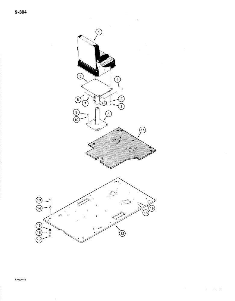 Схема запчастей Case 1080B - (9-304) - SEAT, SEAT MOUNTING, AND FLOOR PLATE (09) - CHASSIS