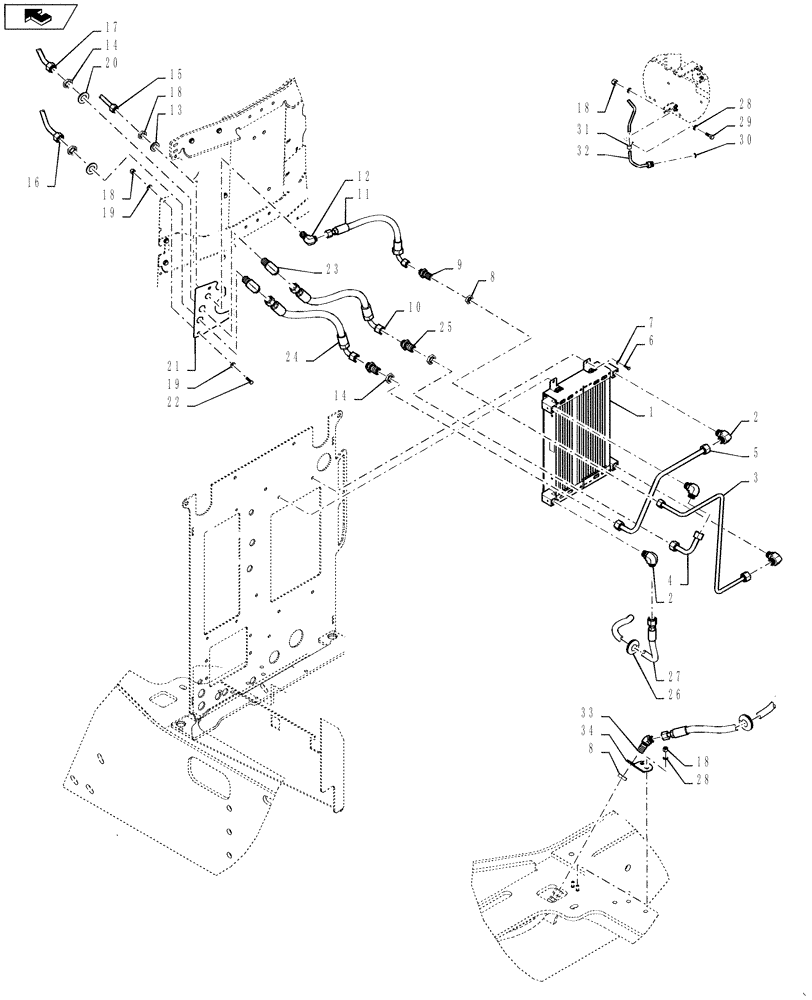 Схема запчастей Case 1021F - (25.100.03[03]) - AXLE COOLER (25) - FRONT AXLE SYSTEM