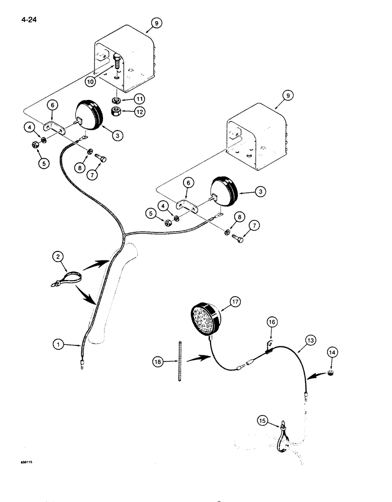 Схема запчастей Case 850D - (4-24) - LAMPS AND WIRING, MODELS WITHOUT ROPS CANOPY OR CAB (04) - ELECTRICAL SYSTEMS