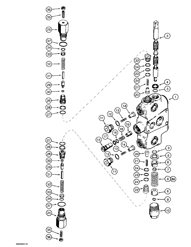 Схема запчастей Case 580SK - (8-094) - BACKHOE CONTROL VALVE, SWING SECTIONS (08) - HYDRAULICS