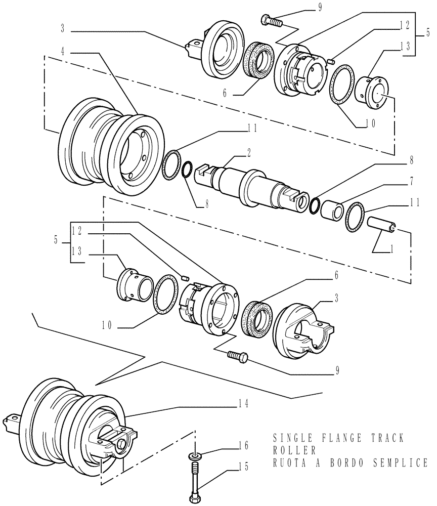 Схема запчастей Case 1850K - (2.344[03]) - TRACK ROLLERS - 8 ROLLERS - VERSION (02 - 03) (07) - HYDRAULIC SYSTEM/FRAME