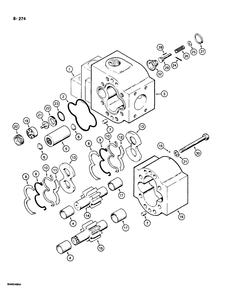 Схема запчастей Case W36 - (8-274) - EQUIPMENT AND STEERING PUMP - L72333, REAR AND INLET SECTIONS (08) - HYDRAULICS