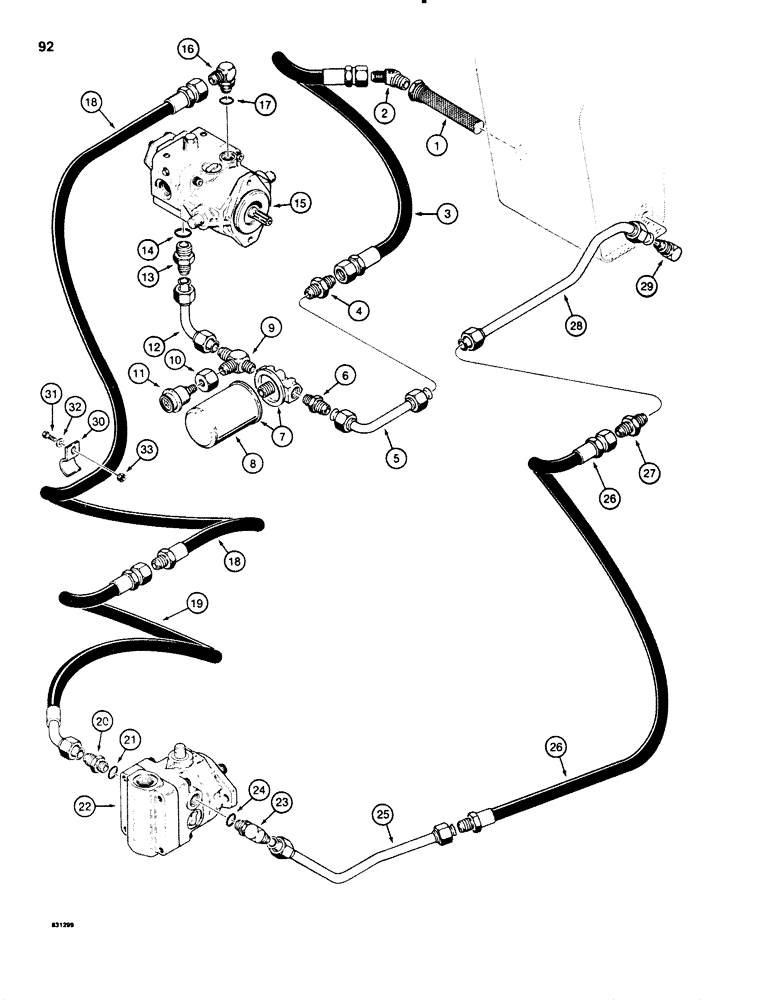 Схема запчастей Case P60 - (092) - HYDROSTATIC PROPULSION SUCTION AND DRAIN CIRCUIT, USED ON 30+4 SPECIAL SERIAL NUMBER 3751 AND AFTER (29) - HYDROSTATIC DRIVE
