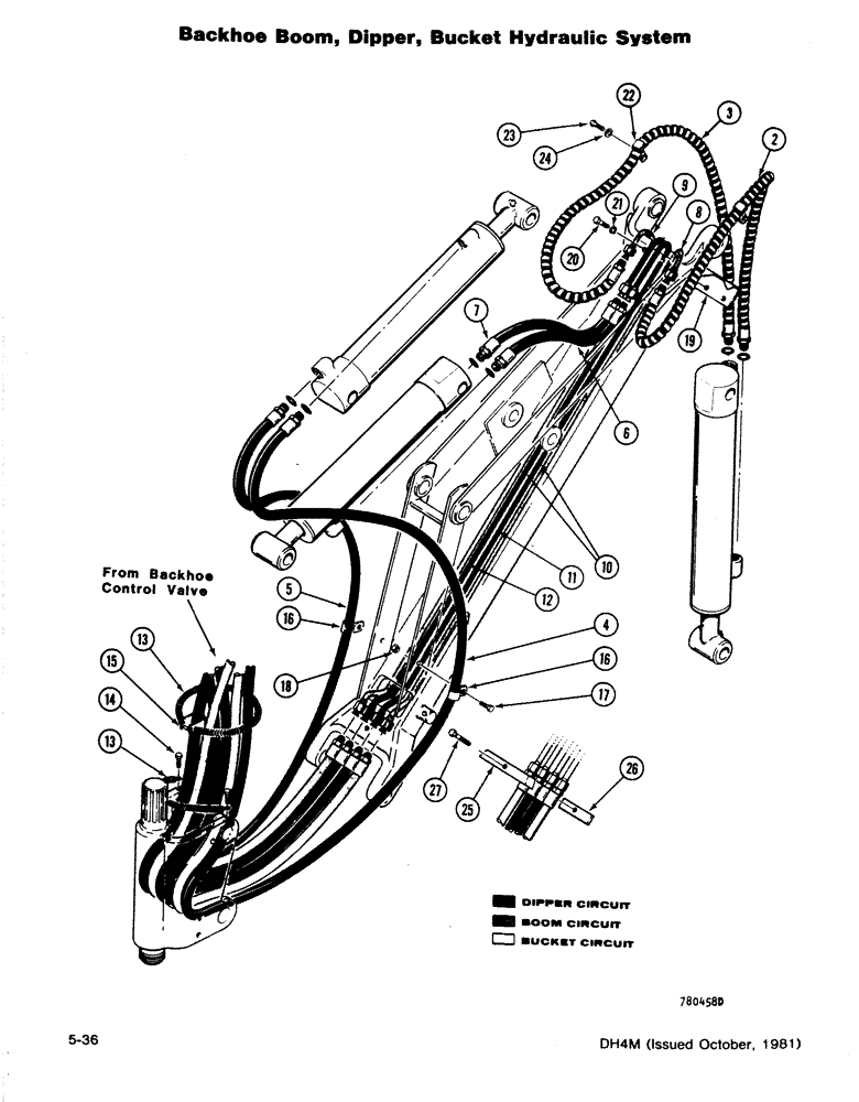 Схема запчастей Case DH4 - (5-36) - BACKHOE BOOM, DIPPER, BUCKET HYDRAULIC SYSTEM (35) - HYDRAULIC SYSTEMS