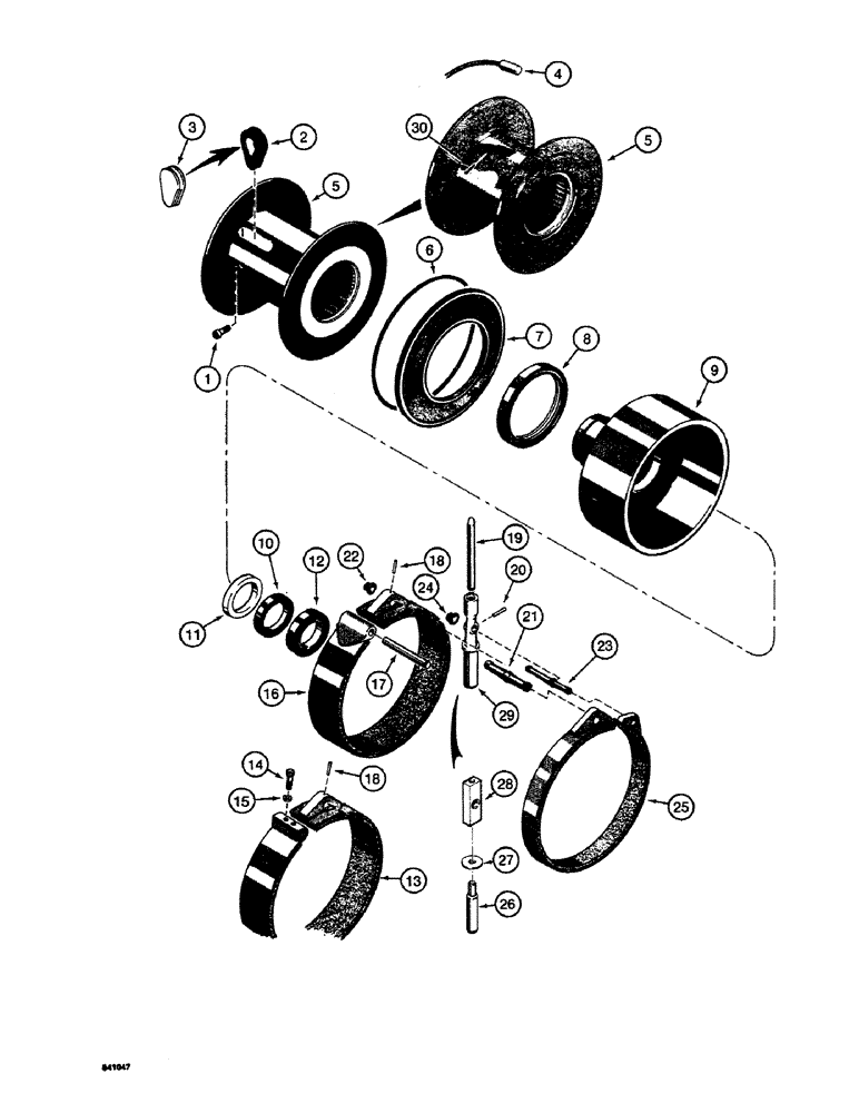 Схема запчастей Case 9 - (36) - CABLE DRUM AND BRAKE BANDS 