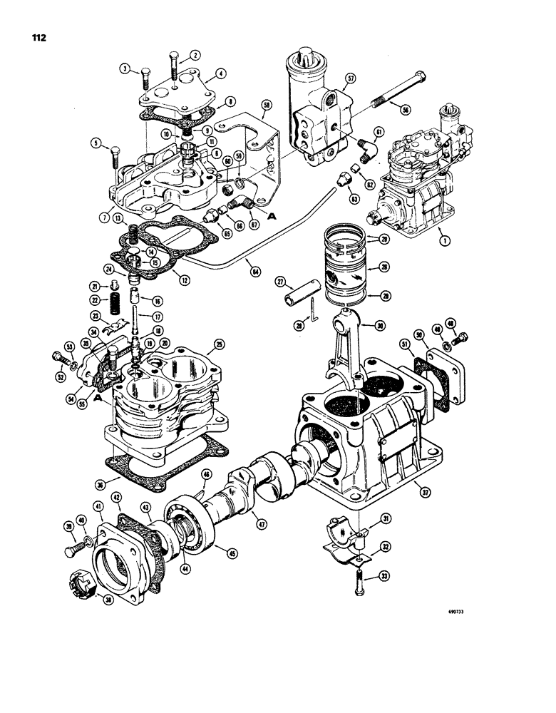 Схема запчастей Case W24 - (112) - BRAKE SYSTEM, L14814 AIR COMPRESSOR (07) - BRAKES
