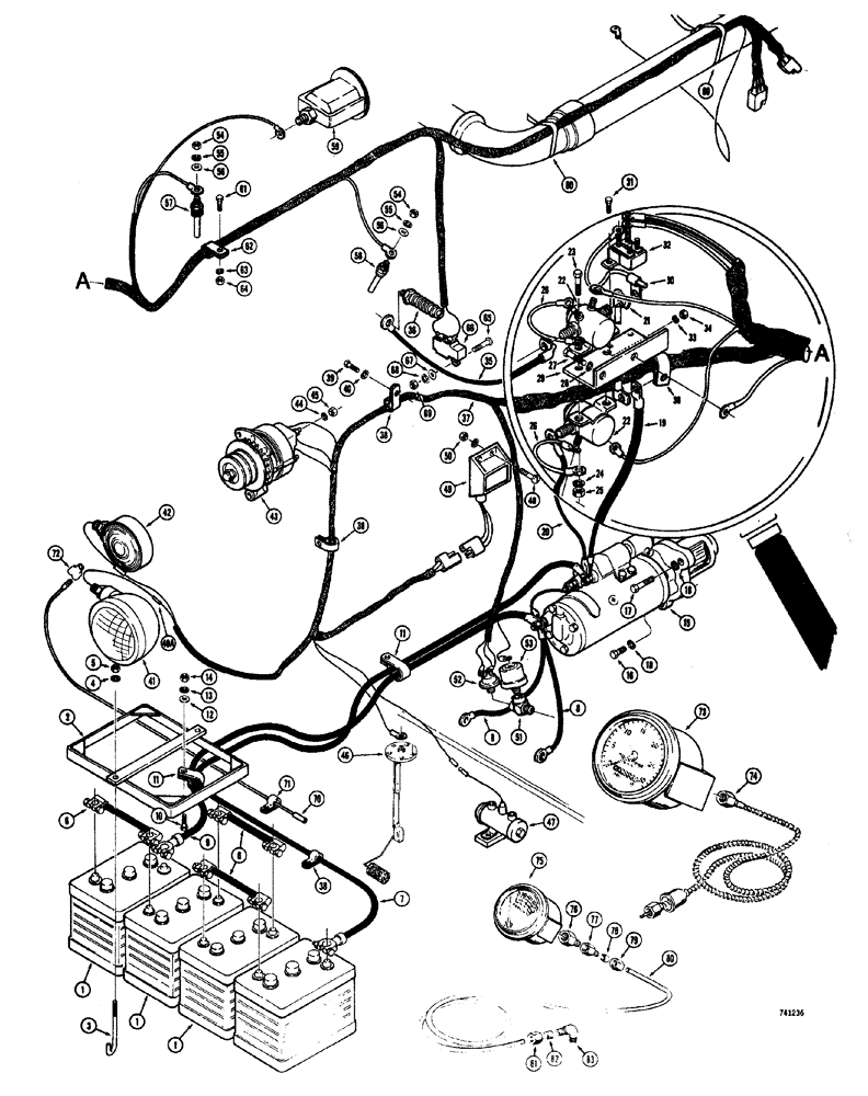 Схема запчастей Case W20 - (066) - ELEC. SYSTEM REAR HARNESS & STARTING CIRCUIT MODELS W/ 35 AMP ALTERNATOR USED BEF. TRAC. S/N 9115403 (04) - ELECTRICAL SYSTEMS