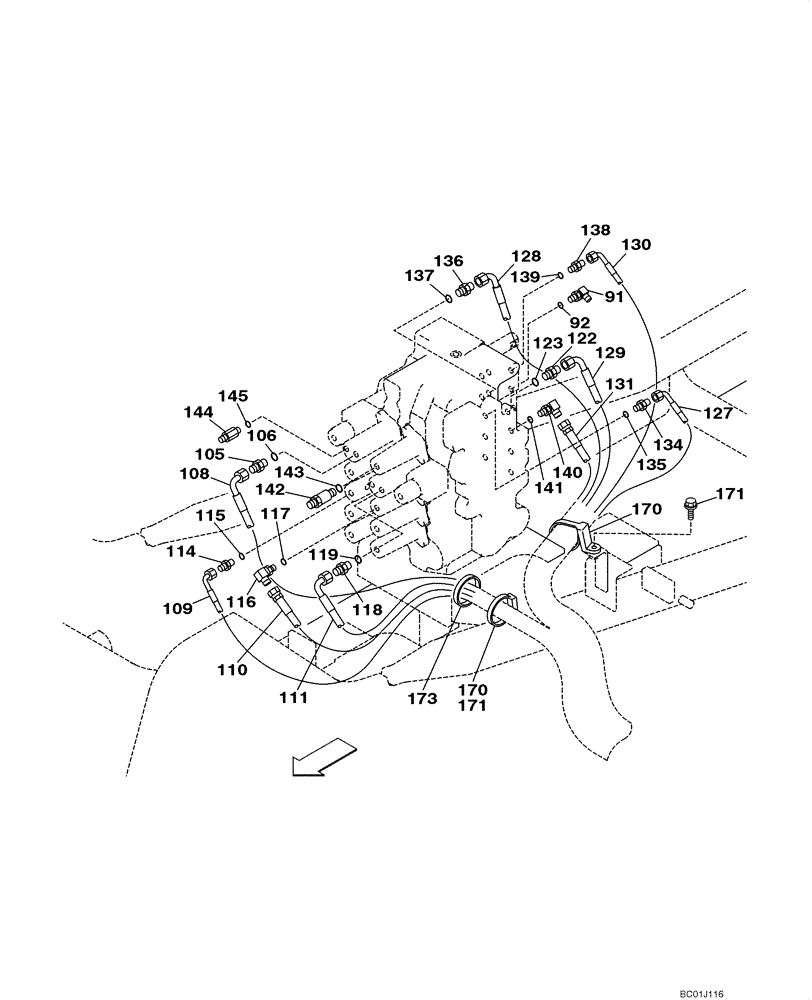 Схема запчастей Case CX290 - (08-39) - HYDRAULICS - PILOT CONTROL LINES (08) - HYDRAULICS
