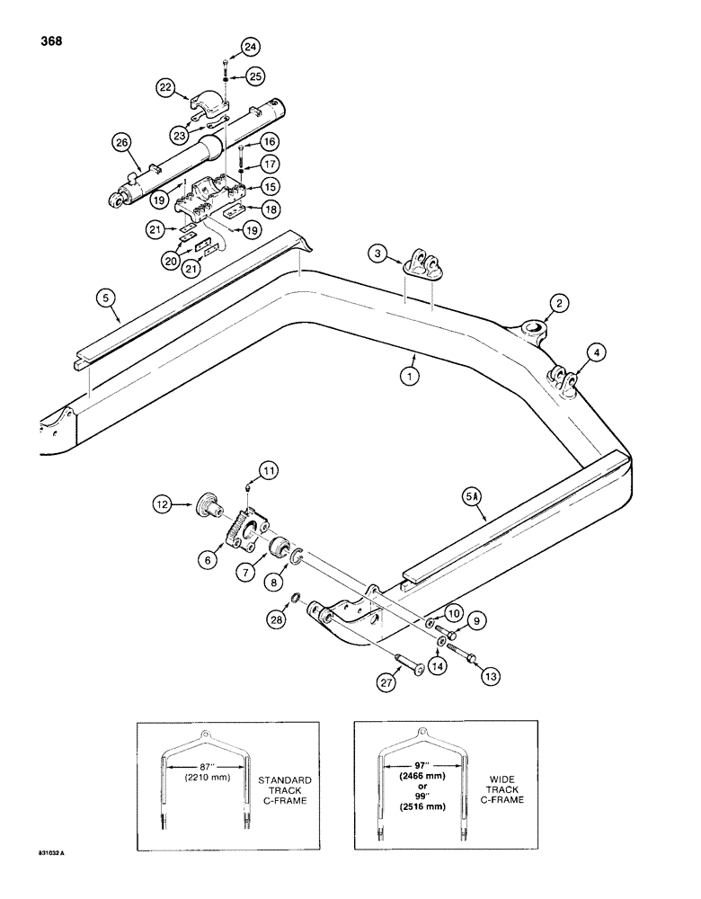 Схема запчастей Case 1155D - (368) - ANGLE TILT PITCH DOZER MODELS, C-FRAME AND ANGLE CYLINDER MOUNTING (09) - CHASSIS/ATTACHMENTS