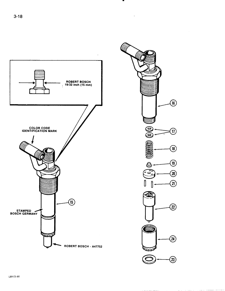 Схема запчастей Case W30 - (3-18) - FUEL INJECTOR NOZZLE, 504BDT ENGINE, RED COLOR CODE IDENTIFICATION (03) - FUEL SYSTEM