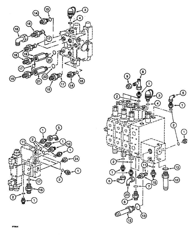 Схема запчастей Case 688 - (8-064) - HYDRAULIC ADAPTERS, SWING, ATTACHMENT, AND SOLENOID CONTROL VALVES (08) - HYDRAULICS