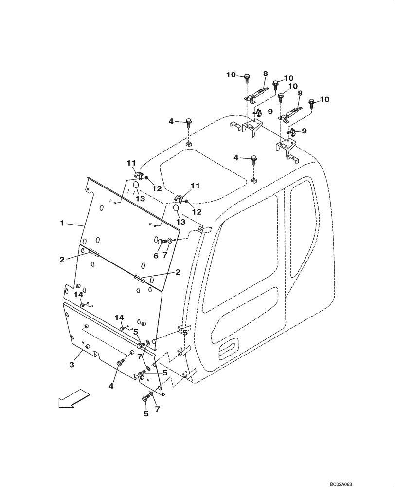 Схема запчастей Case CX130 - (09-38) - TRANSPORT GUARD - WINDOW, FRONT (09) - CHASSIS