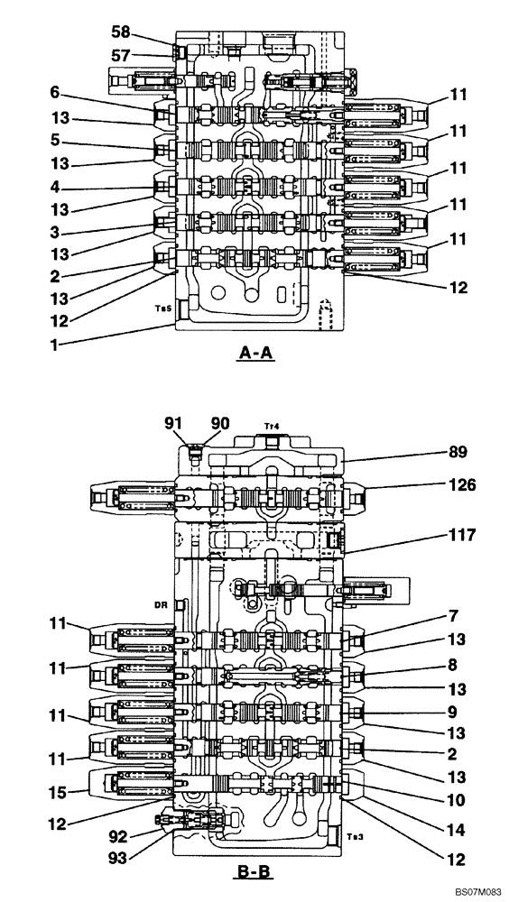 Схема запчастей Case CX135SR - (08-27) - KMJ10690 VALVE ASSY, CONTROL - MODELS WITH DOZER BLADE (08) - HYDRAULICS