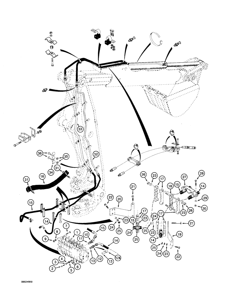 Схема запчастей Case 590 - (8-038) - BACKHOE BUCKET CYLINDER HYDRAULIC CIRCUIT, MODELS WITH EXTENDABLE DIPPER (08) - HYDRAULICS