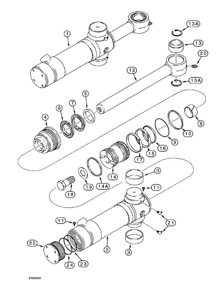 Схема запчастей Case 590L - (8-154) - BACKHOE SWING CYLINDERS, MODELS WITH PRIORITY SWING (08) - HYDRAULICS