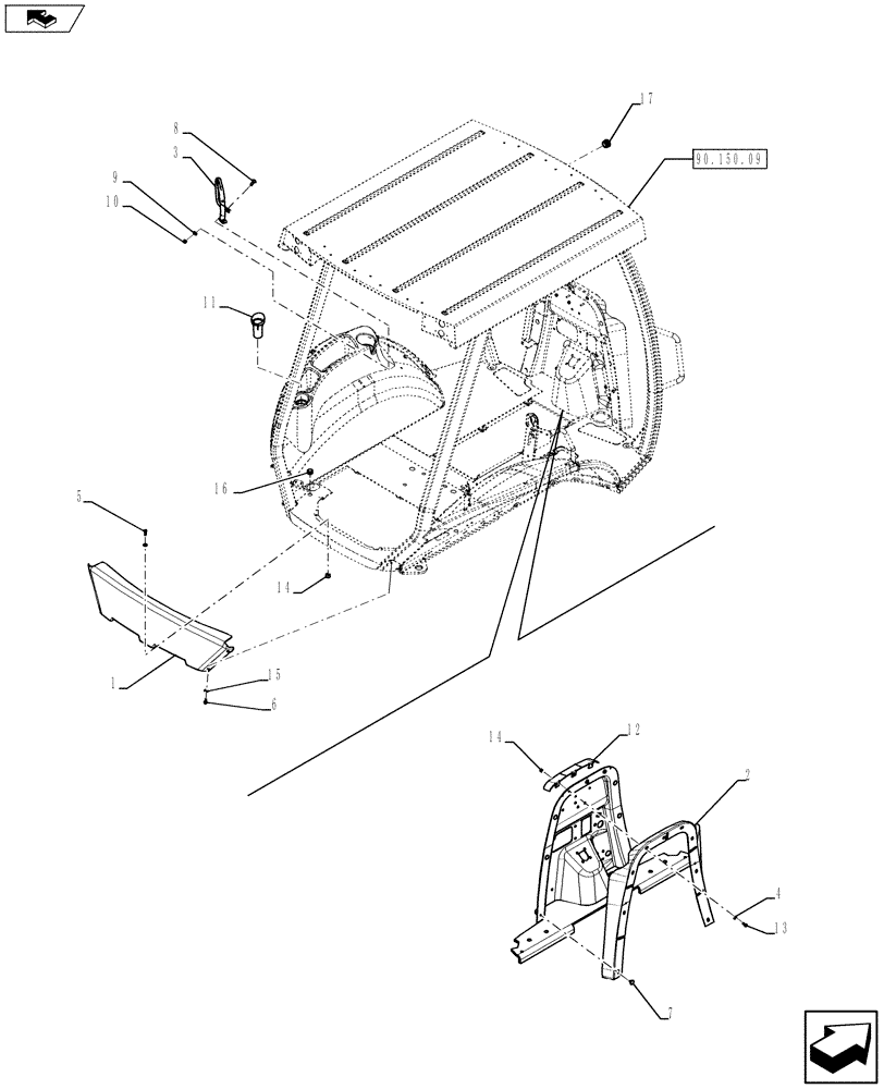 Схема запчастей Case 580SN - (90.160.15) - VAR - 423001 - CANOPY, ROPS - FRAME, COVERS, MIRROR, VISOR (90) - PLATFORM, CAB, BODYWORK AND DECALS