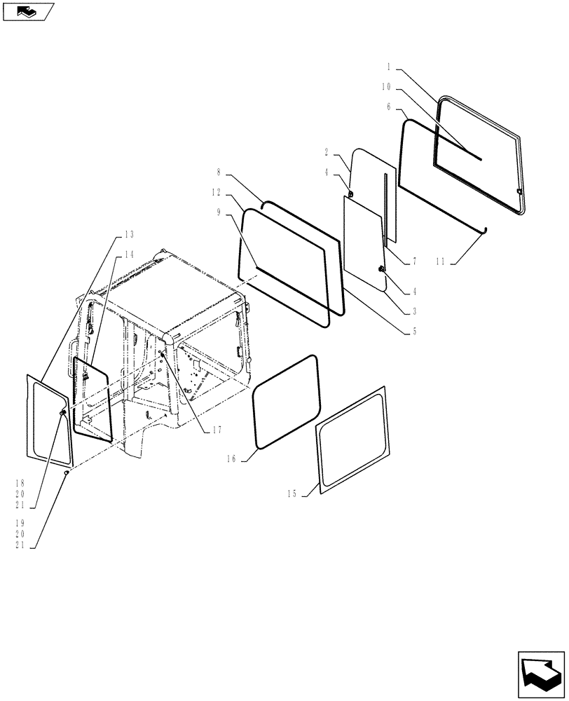 Схема запчастей Case CX55BMSR - (01-062[05]) - CAB INSTALL (90) - PLATFORM, CAB, BODYWORK AND DECALS