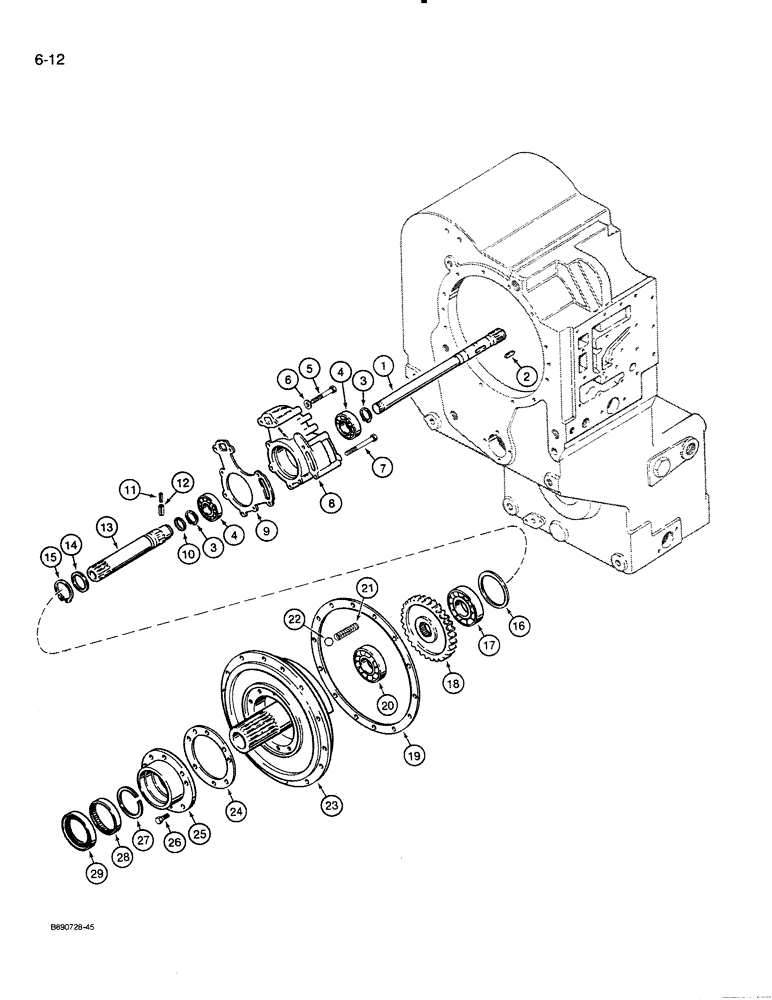 Схема запчастей Case 821 - (6-012) - TRANSMISSION ASSEMBLY, INPUT GEAR, PUMP, AND OUTPUT SHAFT, PRIOR TO P.I.N. JAK0024165 (06) - POWER TRAIN