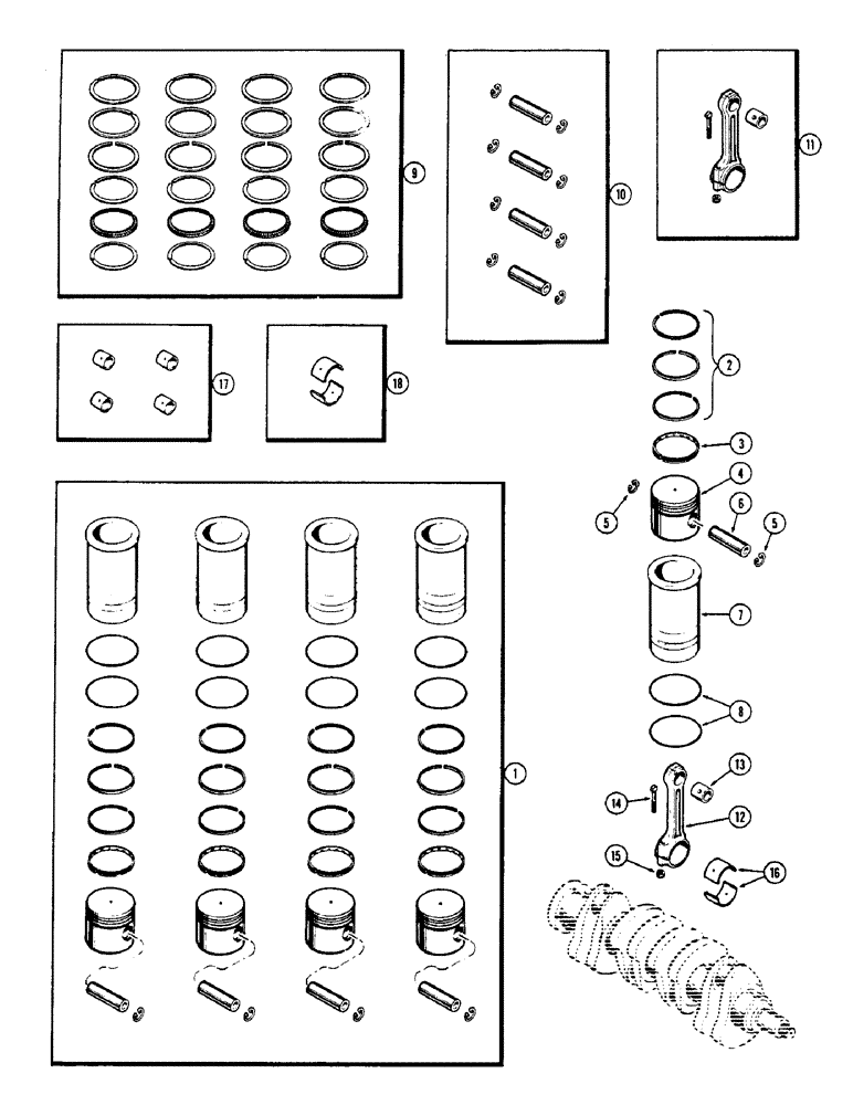Схема запчастей Case W5A - (058) - PISTON ASSEMBLY AND CONNECTING RODS, (188) SPARK IGNITION ENGINE (02) - ENGINE