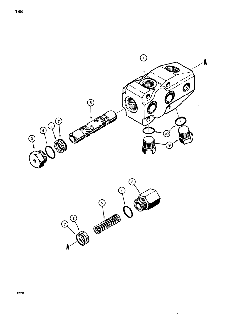 Схема запчастей Case 1080 - (148) - TRACK DRIVE HYDRAULIC MOTORS, TWO SPEED VALVE ASSEMBLY (48) - TRACKS & TRACK SUSPENSION