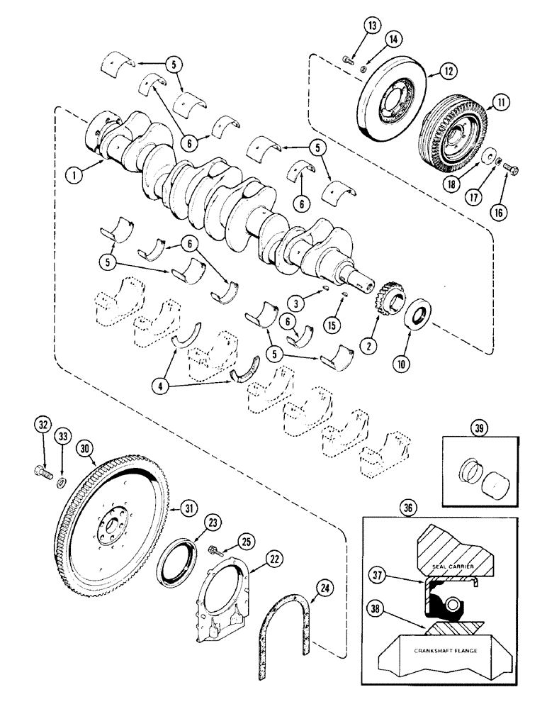 Схема запчастей Case 1187 - (044) - CRANKSHAFT AND FLYWHEEL, 504BDT DIESEL ENGINE (01) - ENGINE