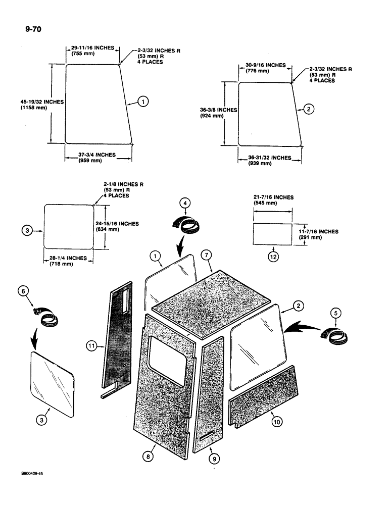 Схема запчастей Case 1085C - (9-070) - STANDARD CAB, WINDOWS, SEALS, AND INSULATION (09) - CHASSIS/ATTACHMENTS
