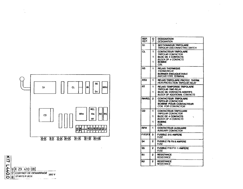 Схема запчастей Case 220B - (K17 L440.0) - STARTER BOX - 380 V (06) - ELECTRICAL SYSTEMS