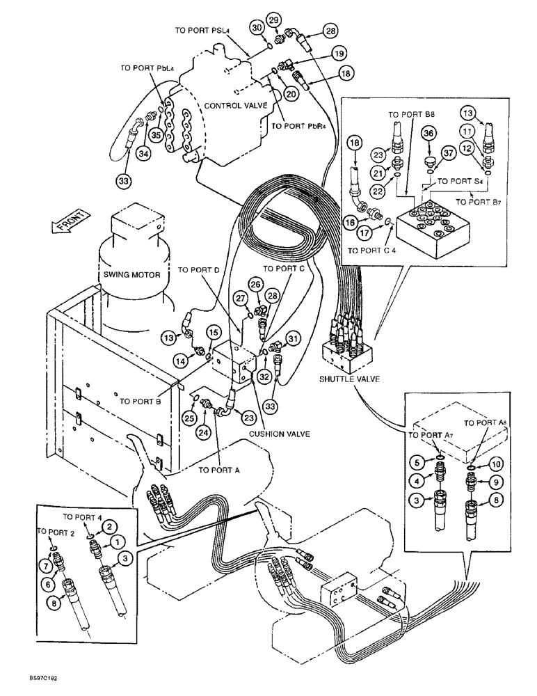 Схема запчастей Case 9040B - (8-034) - ARM CONTROL LINES, FOR MODELS WITH LONG REACH (08) - HYDRAULICS