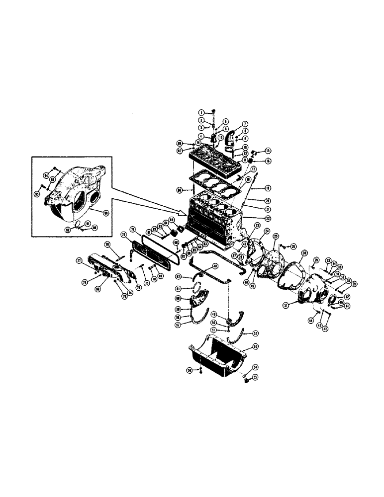 Схема запчастей Case 520 - (008) - ENGINE BLOCK AND RELATED PARTS, GAS (01) - ENGINE