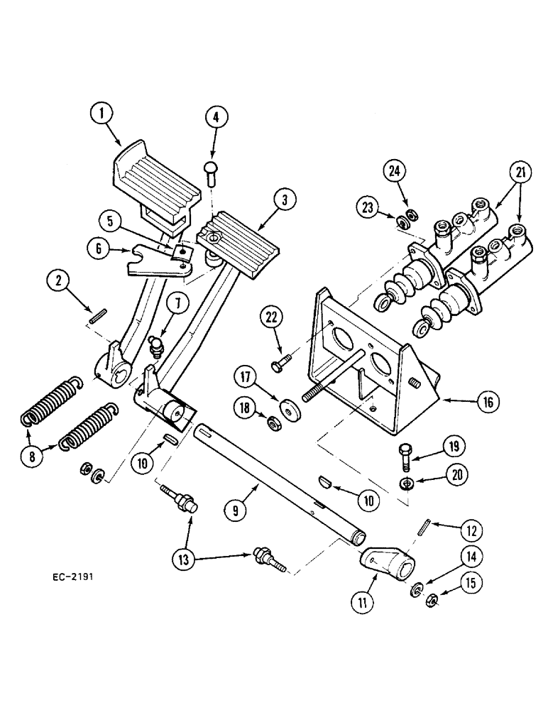 Схема запчастей Case 380B - (7-222) - BRAKE CYLINDER AND PEDALS (07) - BRAKES