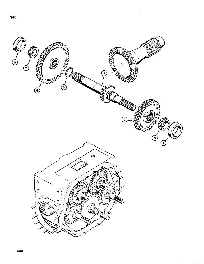 Схема запчастей Case 855C - (140) - TRANSMISSION BEVEL PINION SHAFT AND GEAR (03) - TRANSMISSION