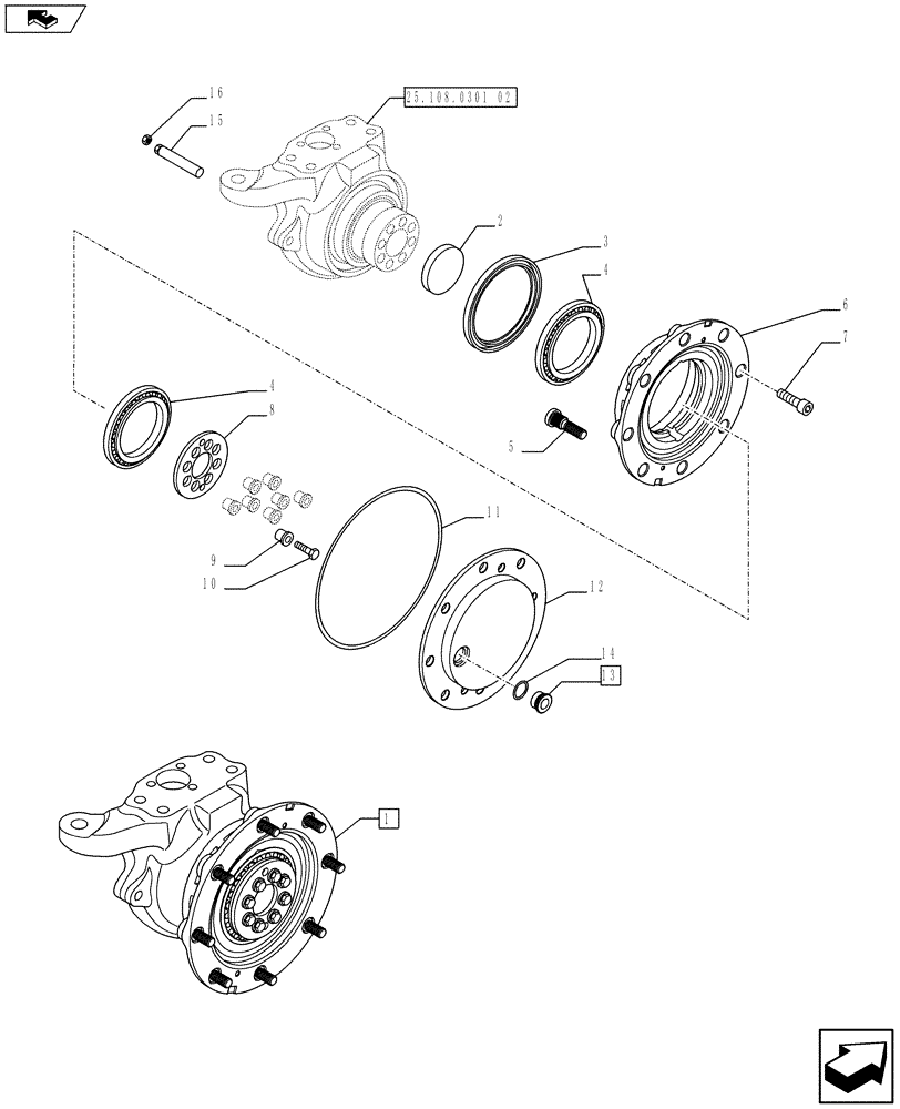 Схема запчастей Case 590SN - (25.108.0301[01]) - STEERING KNUCKLE - 2WD (25) - FRONT AXLE SYSTEM