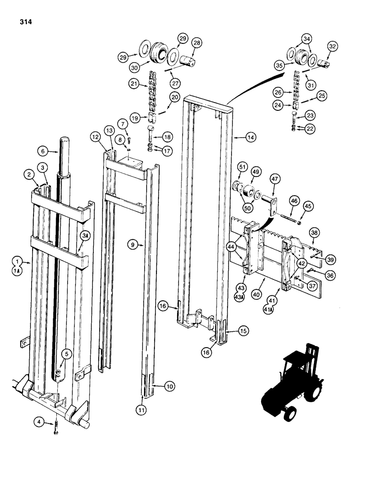 Схема запчастей Case 584D - (314) - 28 FOOT (8.5 M) MAST FOR 584D (83) - TELESCOPIC SINGLE ARM